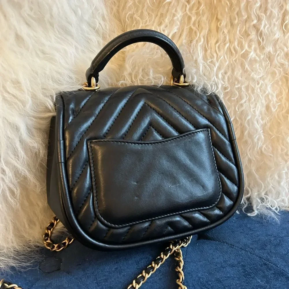 Chanel Coco Mark V-Stitch Top Handle Crossbody Chain Shoulder Bag Black